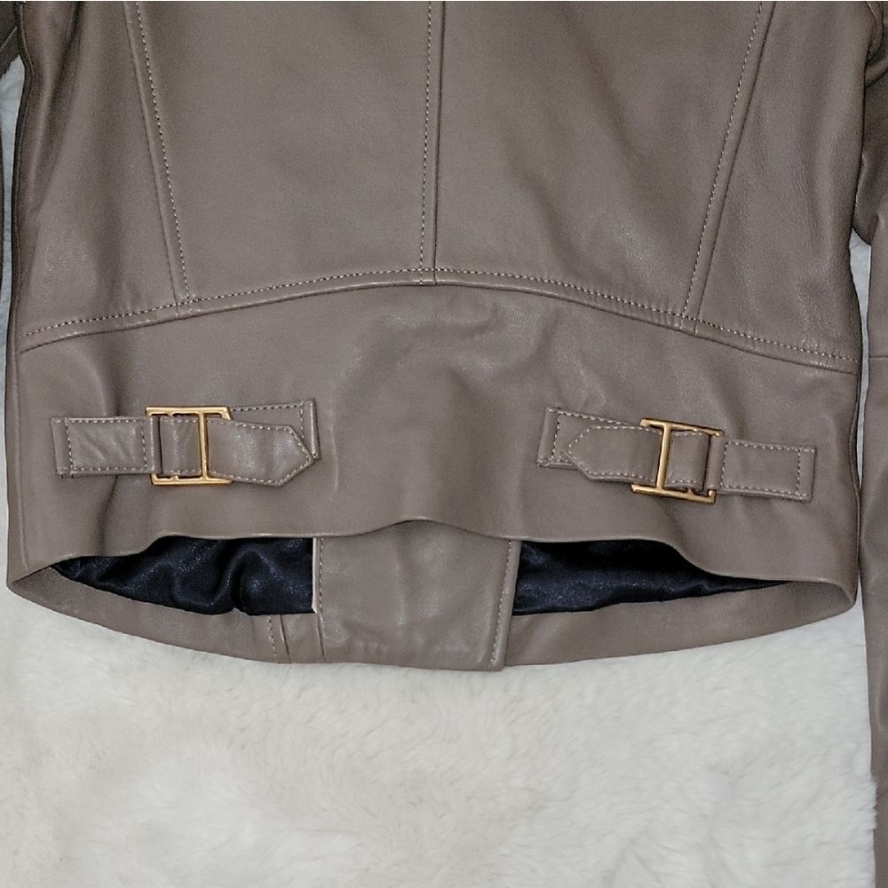 J. Crew Taupe Leather Moto Jacket with Gold Hardware Womens Size 2 - Picture 11 of 12